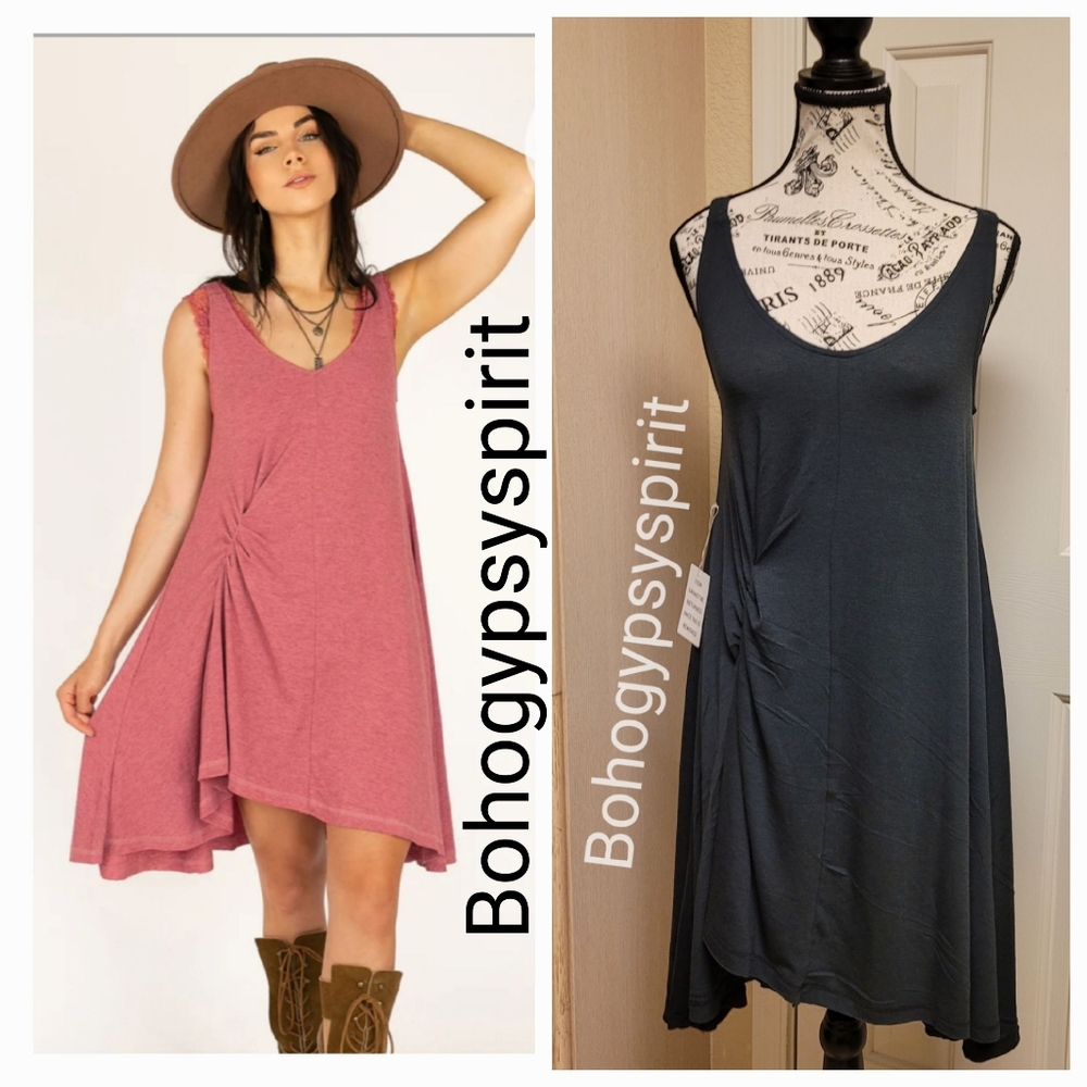 NWT Boho Revolve Small Black Washed Hankerchief Hem Dress,